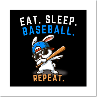 Dabbing 🐰bunny sunglasses Eat Sleep Baseball Repeat girls kid gift Posters and Art